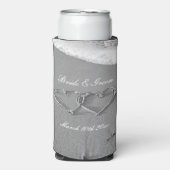 ハート描のビーチとカスタムウェディング スリム缶クーラー (Seltzer正面)