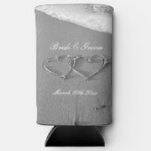 ハート描のビーチとカスタムウェディング スリム缶クーラー (正面)