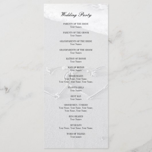 ハート描のビーチ結婚式プログラム プログラム (裏面)