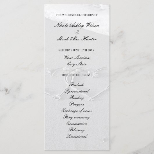 ハート描のビーチ結婚式プログラム プログラム (正面)