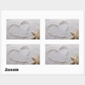 ハート描インサンドビーチwヒトデテンプレート 長方形シール (シート)