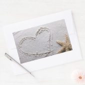 ハート描インサンドビーチwヒトデテンプレート 長方形シール (封筒)