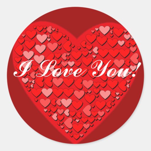 ハート文字を持つハート内のカスタム ラウンドシール (正面)