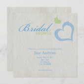 ハート文字列ブライダルシャワー-青と緑 招待状 (正面/裏面)