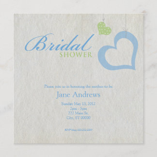 ハート文字列ブライダルシャワー-青と緑 招待状