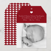 ハート新生児レッドパーソナライズされた写真テンプレート 案内状 (正面/裏面)
