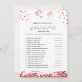 ハート新郎新婦トリビアブライダルシャワーゲームカード 案内状 (正面)