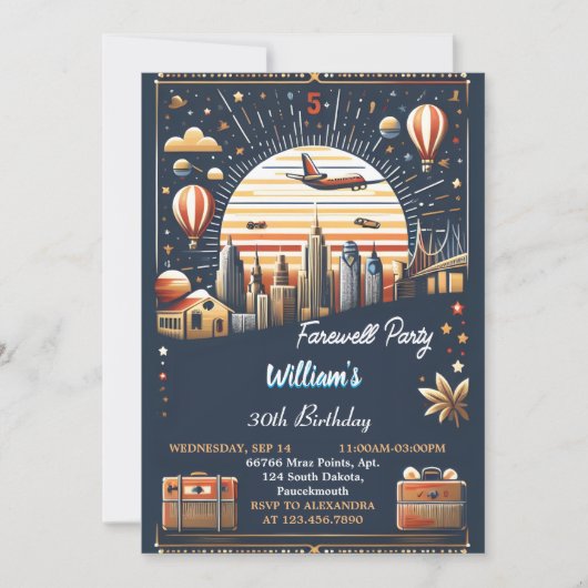 ハート旅行サプライズグローブ別れ30歳の誕生日 招待状 (正面)