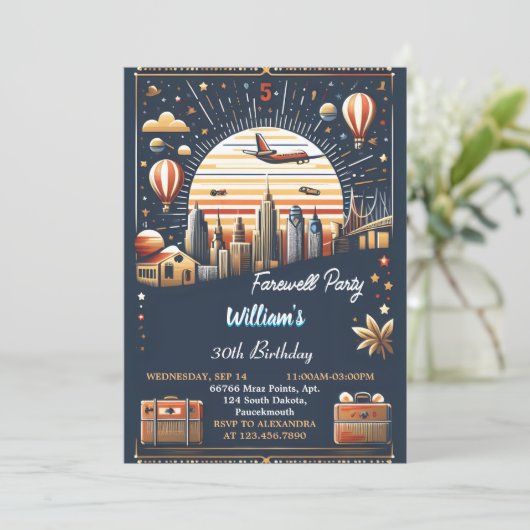 ハート旅行サプライズグローブ別れ30歳の誕生日 招待状 (スタンド正面)