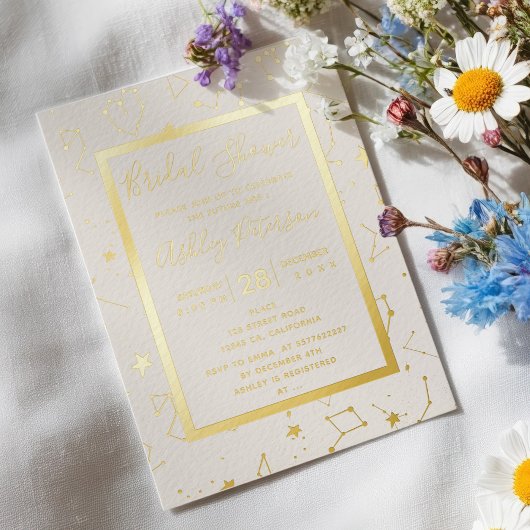 ハート星団ベージュブライダルシャワー 箔招待状