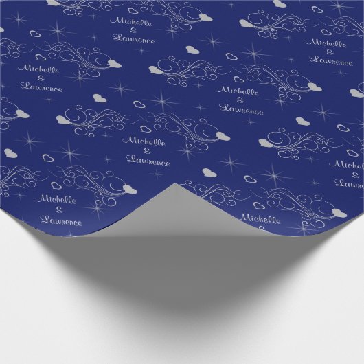 ハート星渦巻パーソナライズされた結婚き ラッピングペーパー (角)