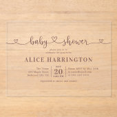 ハート書ミニマリスト茶色の赤ちゃんシャワー アクリル招待状 (正面)