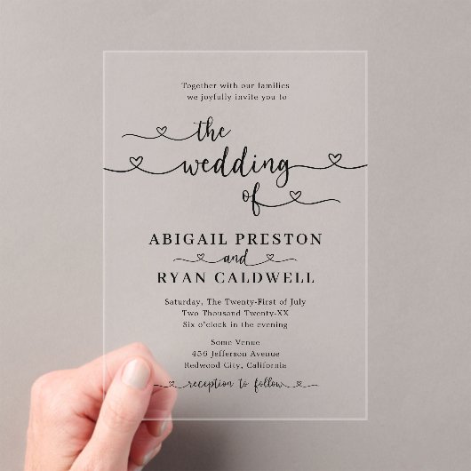 ハート書ミニマル結婚リスト アクリル招待状 (インサイチュ (ポータブル))