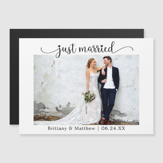 ハート書道たった今結婚しました結婚のマグネットカード (正面/裏面)