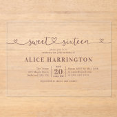 ハート書道ミニマリストブラウンスウィート16 アクリル招待状 (正面)