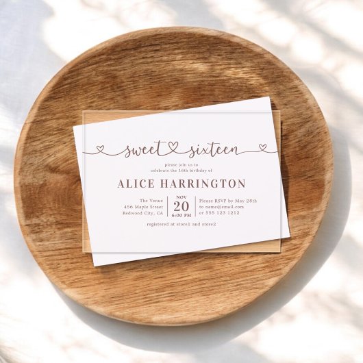 ハート書道ミニマリストブラウンスウィート16 アクリル招待状