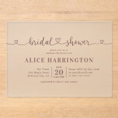 ハート書道ミニマリストブラウンブライダルシャワー アクリル招待状 (正面)
