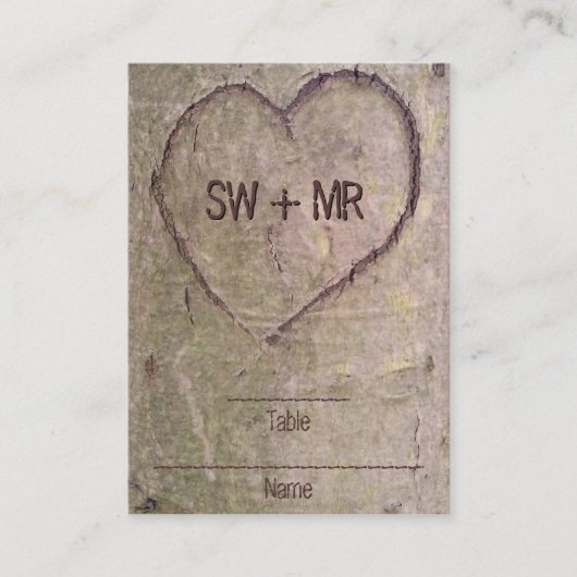 ハート木に刻まれた、ロマンチックカスタムな自然 プレイスカード (正面)