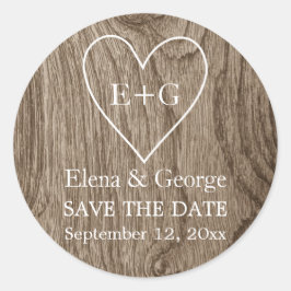 ハート木製の結婚式のモノグラム日付を保存 ラウンドシール