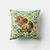 ハート枠とかわいい恐竜の写真の枕 クッション (裏面)