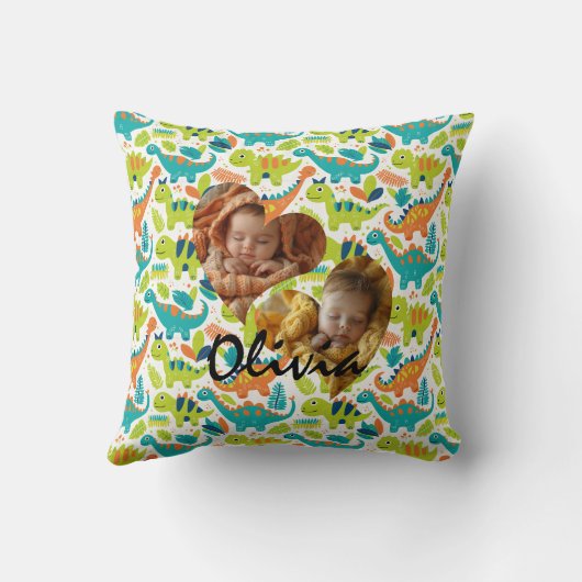 ハート枠とかわいい恐竜の写真の枕 クッション (裏面)