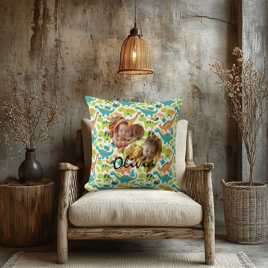 ハート枠とかわいい恐竜の写真の枕 クッション