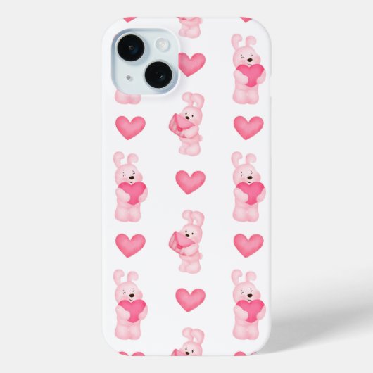 ハート柄のピンクのウサギ Case-Mate iPhoneケース (裏面)