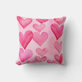 ハート柄のプリティなピンクと赤の水彩ハート クッション