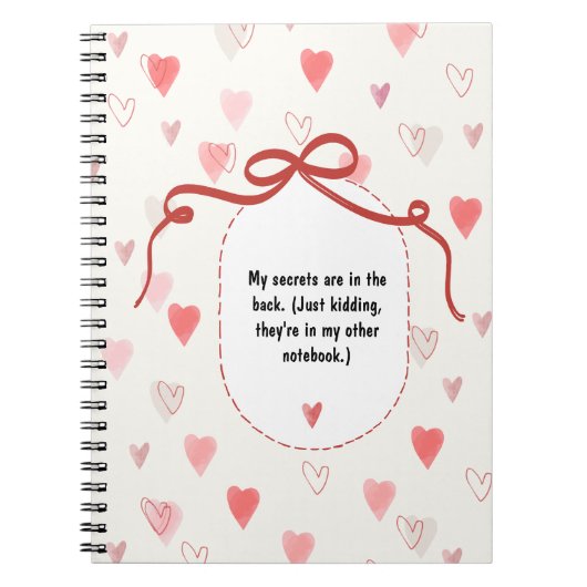 ハート柄のリボンラベル ノートブック (正面)