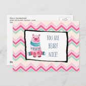 ハート柄の水彩クマちゃんのありがとうカード ポストカード (正面/裏面)