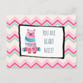 ハート柄の水彩クマちゃんのありがとうカード ポストカード (正面)