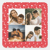 ハート柄の赤い写真コラージュ - あなただけの特別な写真を飾ろう スクエアシール (正面)