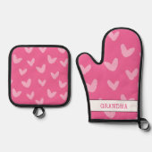 ハート柄ピンクスイートラブ アーティザン グランマ 鍋つかみ&鍋敷きセット (正面)