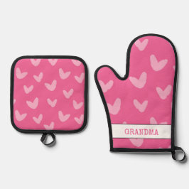 ハート柄ピンクスイートラブ アーティザン グランマ 鍋つかみ&鍋敷きセット