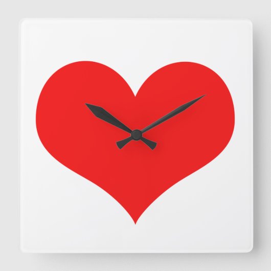 ハート柄レッド白かわいいバレンタインデーのプレゼント スクエア壁時計 (正面)