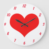 ハート柄レッド白かわいいバレンタインデーのプレゼント ラージ壁時計 (正面)