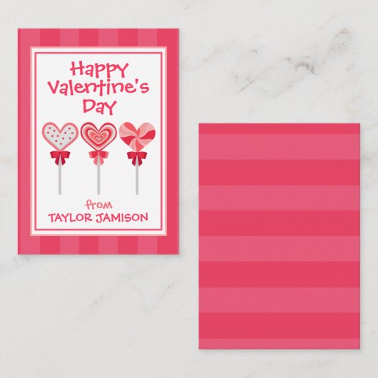 ハート棒つきキャンデーバレンタインの教室カード ノートカード (正面/裏面)