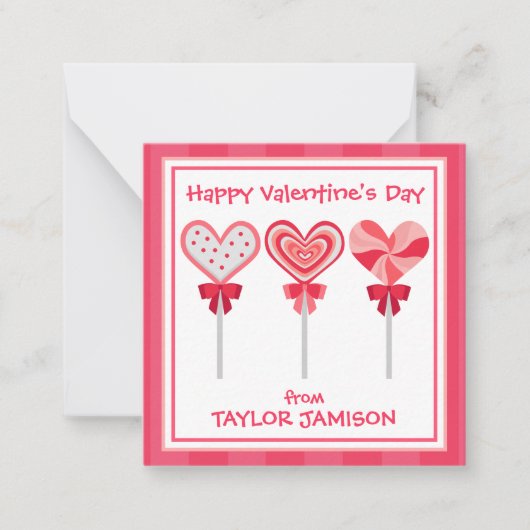 ハート棒つきキャンデーバレンタインの贈答用包装カード ノートカード (正面)