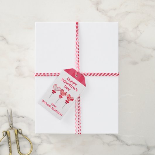 ハート棒つきキャンデーパーソナライズされたバレンタインのギフトラベル ギフトタグ (より糸付き)