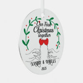 ハート棒つきキャンデー初めてのクリスマスの統合 メタルオーナメント (正面右)