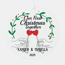 ハート棒つきキャンデー初めてのクリスマスの統合 メタルオーナメント