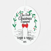 ハート棒つきキャンデー初めてのクリスマス 婚約した メタルオーナメント (正面左)