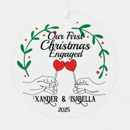 ハート棒つきキャンデー初めてのクリスマス 婚約した メタルオーナメント
