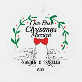ハート棒つきキャンデー初めてのクリスマス 結婚した メタルオーナメント