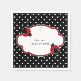 ハート模様の赤い斑点の黒と白のパーティー スタンダードカクテルナプキン