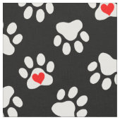ハート模様の黒白犬の足跡 ファブリック (クローズアップ)