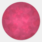 ハート模様，花の模様，ピンク ラウンドシール (正面)