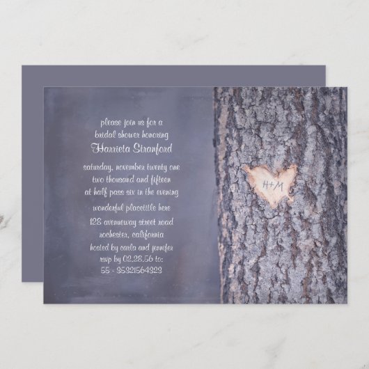 ハート樹田舎ブライダルシャワー招待状 招待状 (正面/裏面)