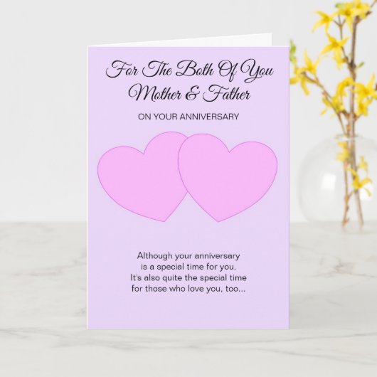 ハート母と父パーソナライズされた記念日 カード (黄色い花)