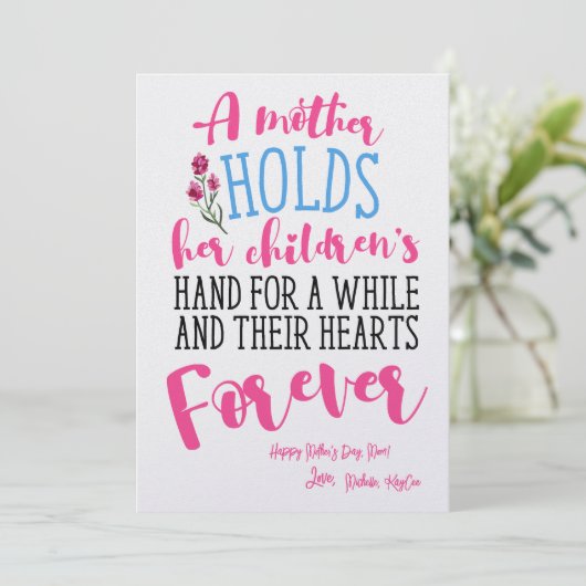ハート母のデイカード – かわいい母の引用文印刷可能 招待状 (スタンド正面)